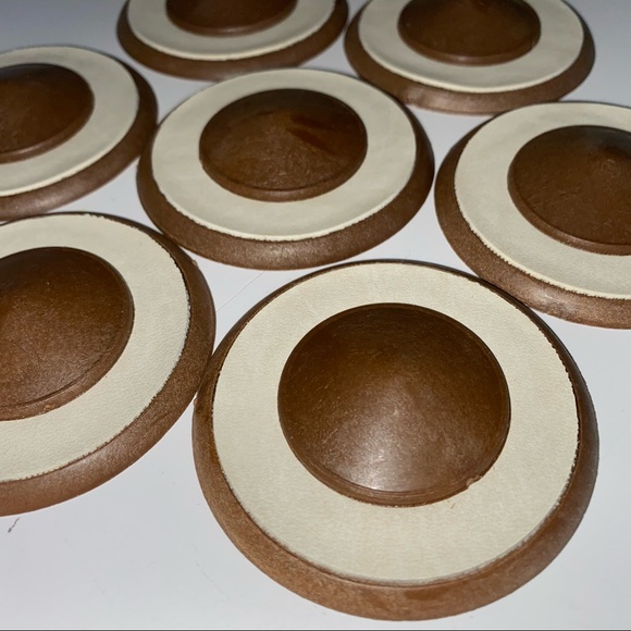 2 Large Buttons White Leather Brown Round Vintage Flat Back 2 1/2” Upholstery - Picture 6 of 8